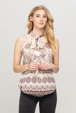 Paisley Print Top with Neck Tie