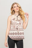 Paisley Print Top with Neck Tie