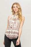 Paisley Print Top with Neck Tie