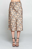 Satin Snake Print Midi Skirt