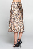 Satin Snake Print Midi Skirt