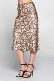 Satin Snake Print Midi Skirt