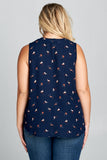 SLEEVELESS V-NECK PRINT TOP - PLUS SIZE