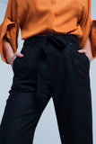 Black Wide Pants With Bow Tie