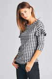 GINGHAM RUFFLE SLEEVE TOP