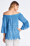 EMBROIDERED OFF THE SHOULDER TOP WITH BELL SLEEVES