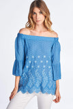 EMBROIDERED OFF THE SHOULDER TOP WITH BELL SLEEVES