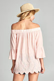 EMBROIDERED OFF THE SHOULDER TOP WITH BELL SLEEVES