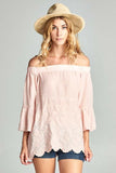 EMBROIDERED OFF THE SHOULDER TOP WITH BELL SLEEVES