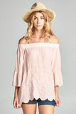 EMBROIDERED OFF THE SHOULDER TOP WITH BELL SLEEVES