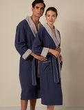 Men's Navy Plush Lined Double Layer Microfiber Robe