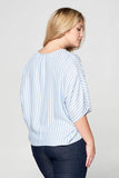 STRIPED FRONT TIE BUTTON DOWN TOP - PLUS SIZE