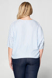 STRIPED FRONT TIE BUTTON DOWN TOP - PLUS SIZE