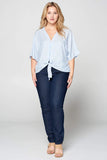 STRIPED FRONT TIE BUTTON DOWN TOP - PLUS SIZE