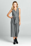 Sleeveless V-Neck Jumpsuit With Waist Tie