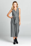 Sleeveless V-Neck Jumpsuit With Waist Tie