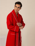 Men's Red Luxury Long Waffle Bathrobe