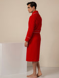 Men's Red Luxury Long Waffle Bathrobe