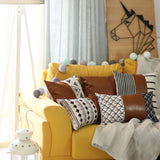 Decorative Vegan Leather Lumbar Throw Pillow Cover
