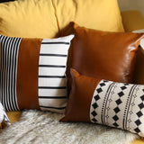 Decorative Vegan Leather Lumbar Throw Pillow Cover