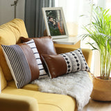 Decorative Vegan Leather Lumbar Throw Pillow Cover