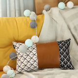 Decorative Brown Vegan Leather Lumbar Throw Pillow Cover