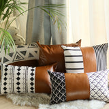 Decorative Brown Vegan Leather Lumbar Throw Pillow Cover