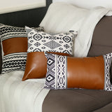Decorative Brown Vegan Faux Leather Square 17" Throw Pillow Cover