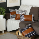 Decorative Brown Vegan Faux Leather Square 17" Throw Pillow Cover