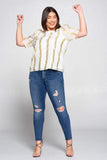 Metallic Striped Top with Puff Sleeve