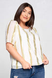 Metallic Striped Top with Puff Sleeve