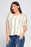 Metallic Striped Top with Puff Sleeve