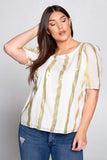 Metallic Striped Top with Puff Sleeve