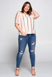Metallic Striped Top with Puff Sleeve