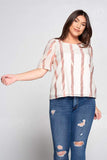 Metallic Striped Top with Puff Sleeve
