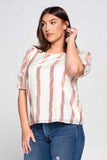 Metallic Striped Top with Puff Sleeve