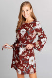 Floral Bell Sleeve Dress with Belt