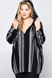 LONG SLEEVE STRIPED HOODED TOP - PLUS SIZE