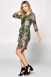 Olive Paisley Print Dress with Waist Tie