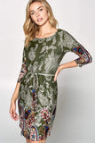 Olive Paisley Print Dress with Waist Tie