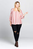 STRIPED V-NECK TOP - PLUS SIZE