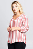 STRIPED V-NECK TOP - PLUS SIZE