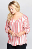 STRIPED V-NECK TOP - PLUS SIZE