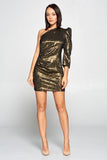 One Shoulder Metallic Bodycon Dress