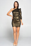 One Shoulder Metallic Bodycon Dress
