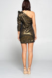 One Shoulder Metallic Bodycon Dress