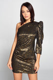 One Shoulder Metallic Bodycon Dress