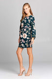 Floral Bell Sleeve Dress with Belt