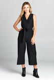 Sleeveless V-Neck Jumpsuit With Waist Tie