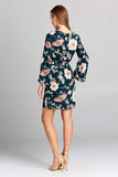 Floral Bell Sleeve Dress with Belt